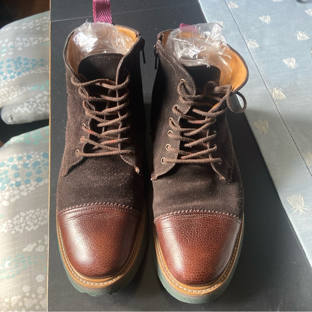Pertini Spain Boots Men's 7-7.5, 40 EU Brown Suede Lace Up Leather Almond Toe~